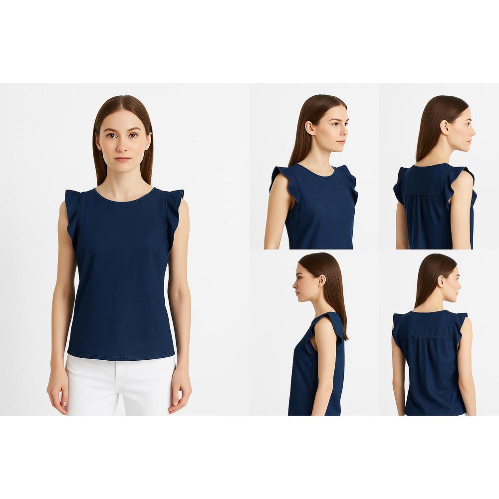 White House Black Market‎ Top Deep Blue Ruffle Sleeve Blouse New Shirt Size XXS